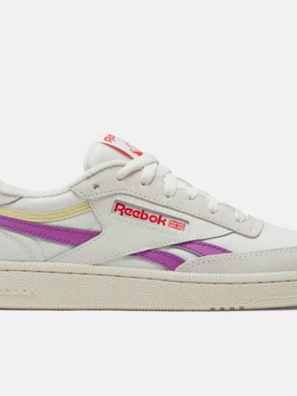 Reebok Kids White Sneakers with Purple and Cream Accents